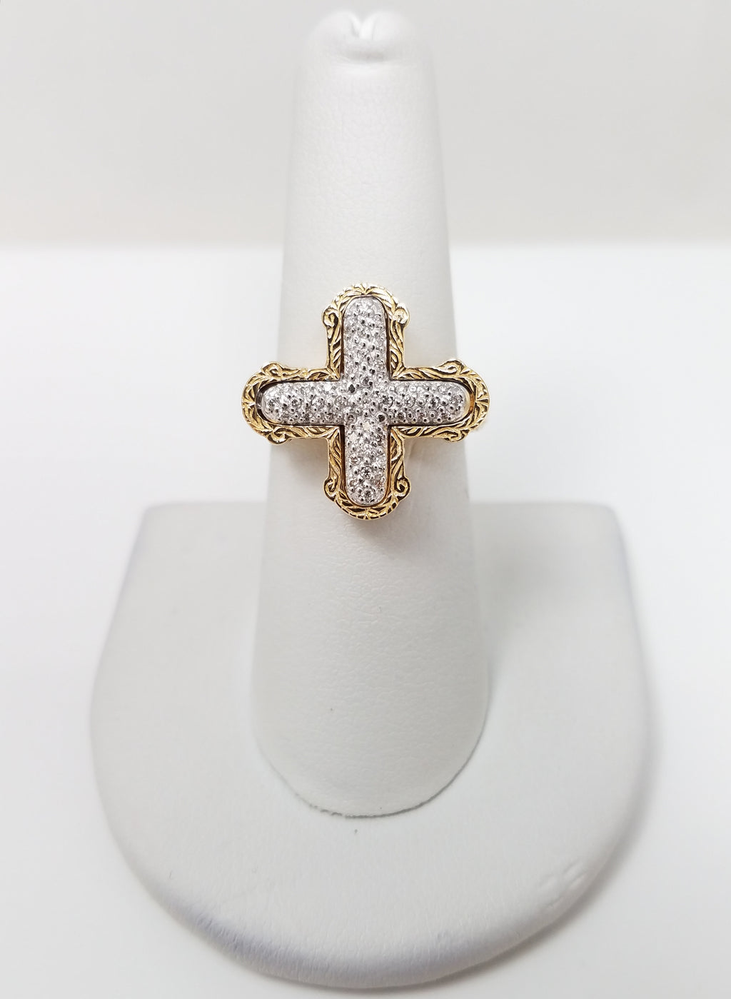 Fabulous 14k Yellow Gold Natural Diamond Cross Ring