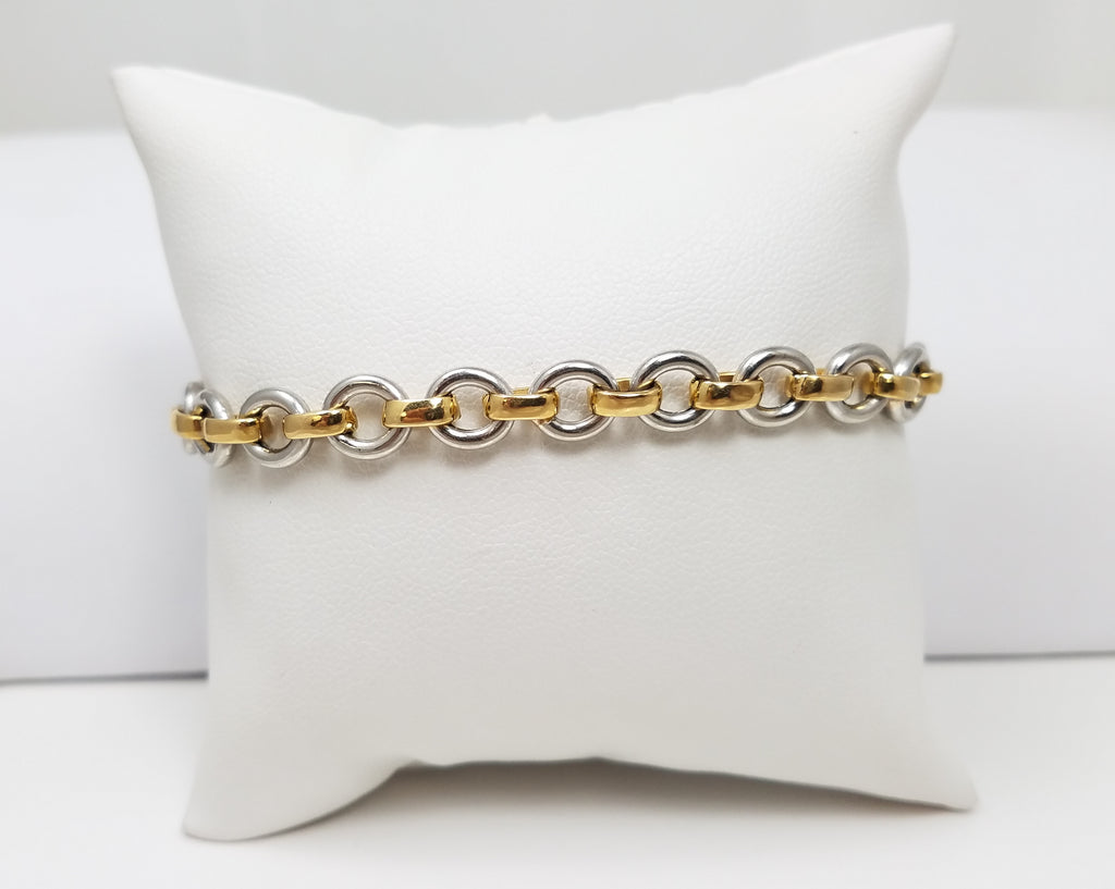 Luxurious 7.75" Hollow 18k Yellow Gold & Platinum Link Bracelet