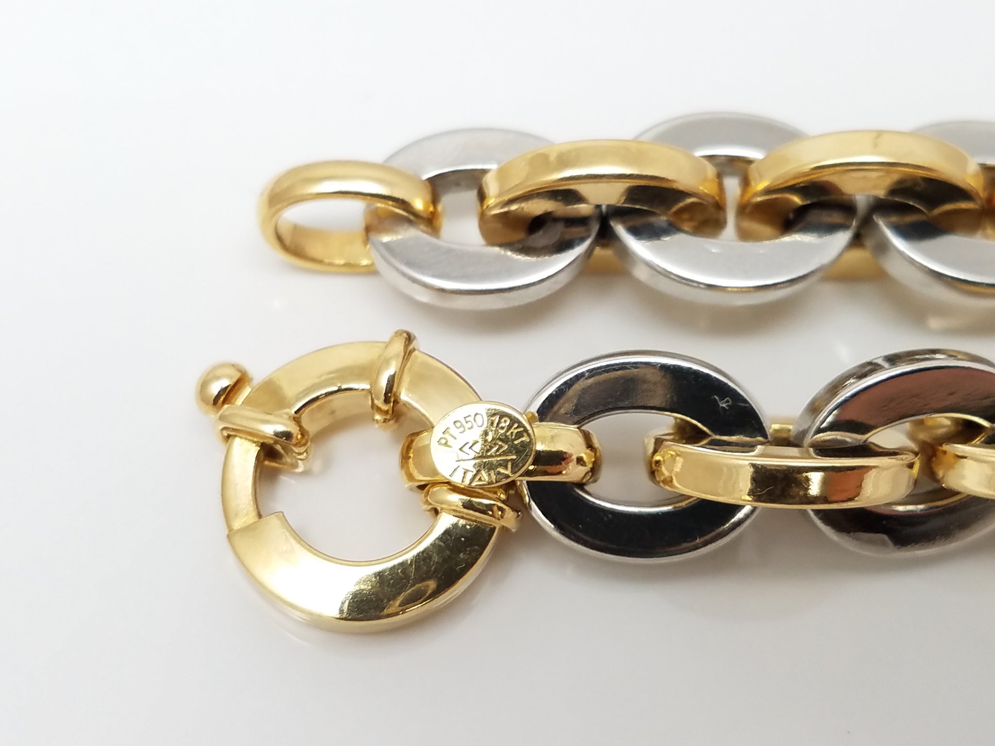 Impressive 18k Yellow Gold & Platinum 8" Hollow Cable Link Bracelet