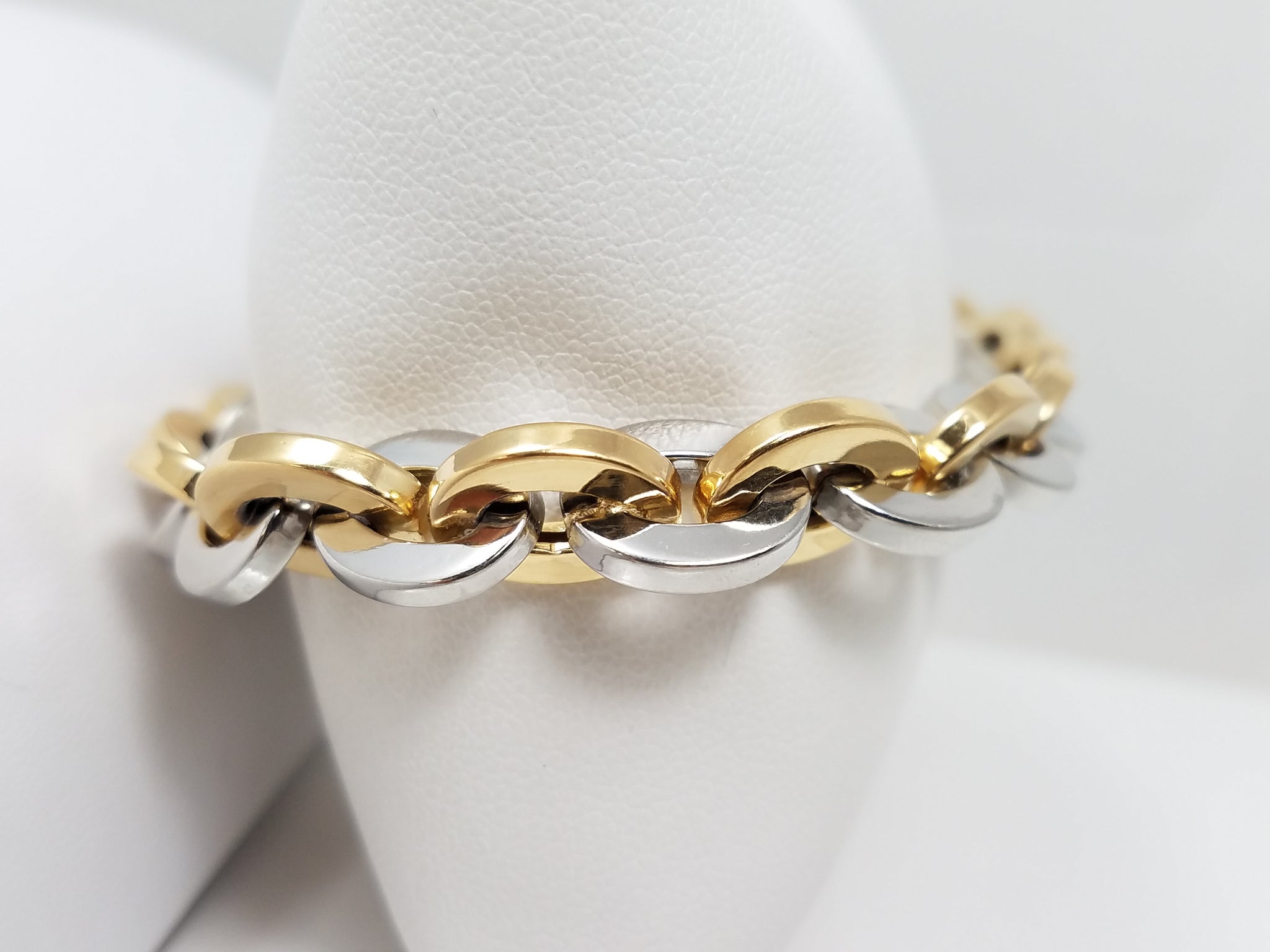 Impressive 18k Yellow Gold & Platinum 8" Hollow Cable Link Bracelet