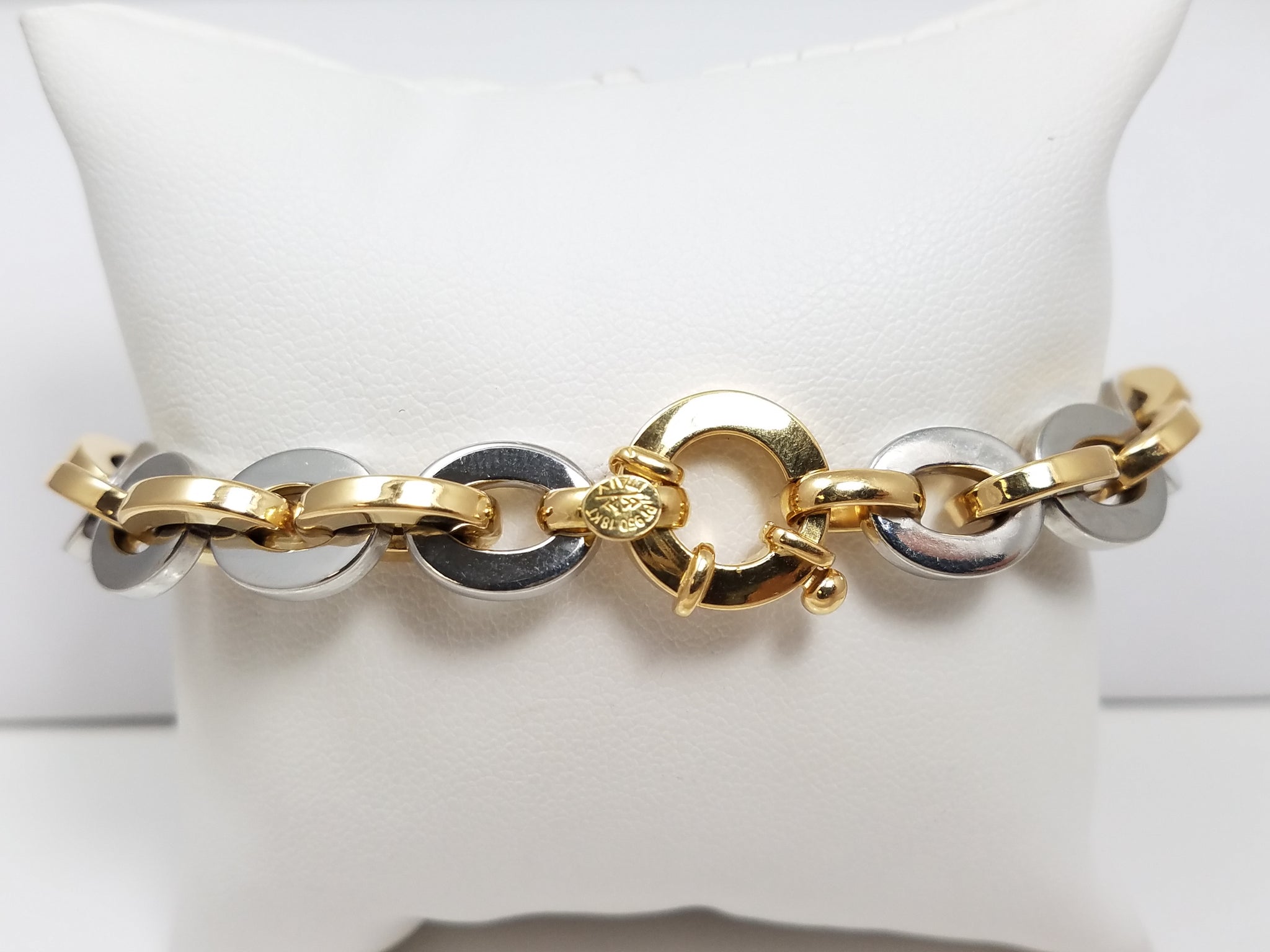 Impressive 18k Yellow Gold & Platinum 8" Hollow Cable Link Bracelet