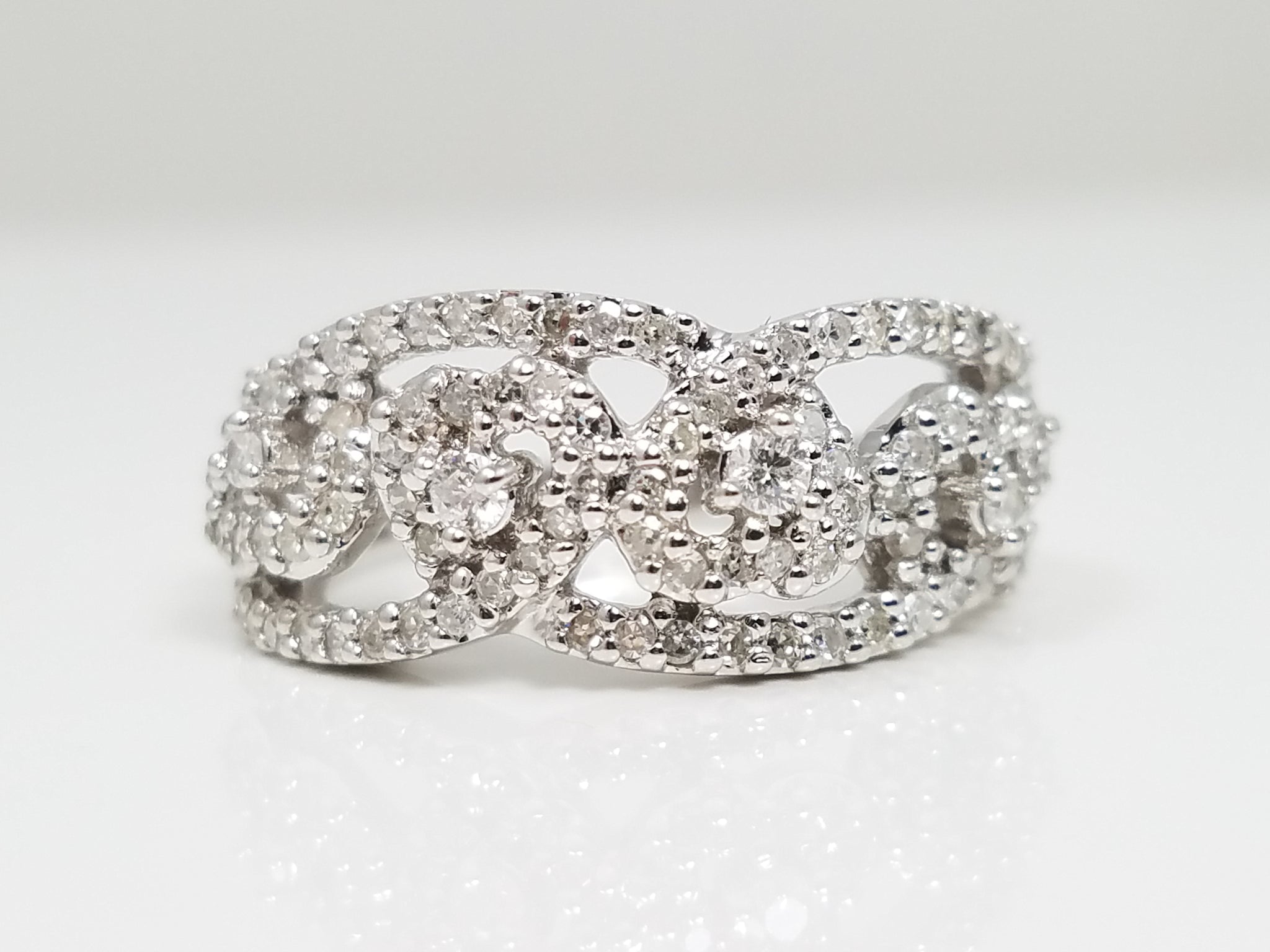 Sparkly 10k White Gold Natural Diamond Heart Ring
