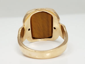 Dapper Men's Vintage 10k Yellow Gold Natural Tiger Eye Cameo Diamond Ring