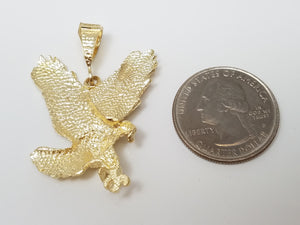 Shimmering Diamond Cut 14k Yellow Gold Solid Eagle Pendant