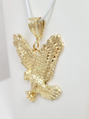 Shimmering Diamond Cut 14k Yellow Gold Solid Eagle Pendant