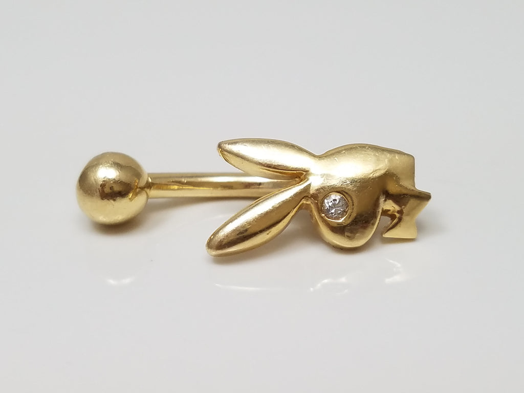 Cute 14k Yellow Gold Cubic Zirconia Custom Belly Button Ring