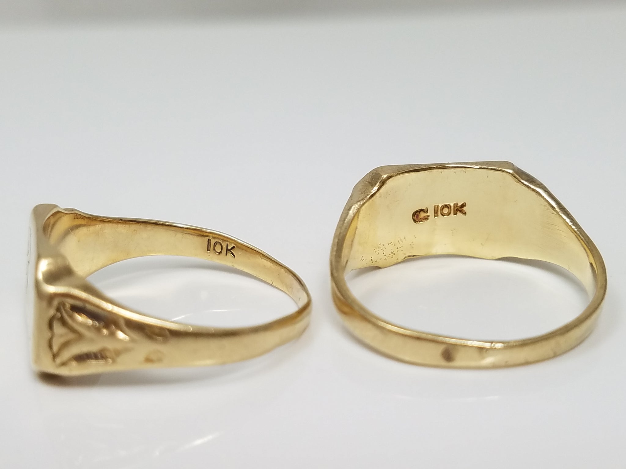 Two Matching Early 10k Yellow Gold 1900's Arts & Crafts Ladies Signet Rings