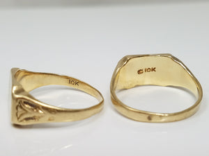 Two Matching Early 10k Yellow Gold 1900's Arts & Crafts Ladies Signet Rings