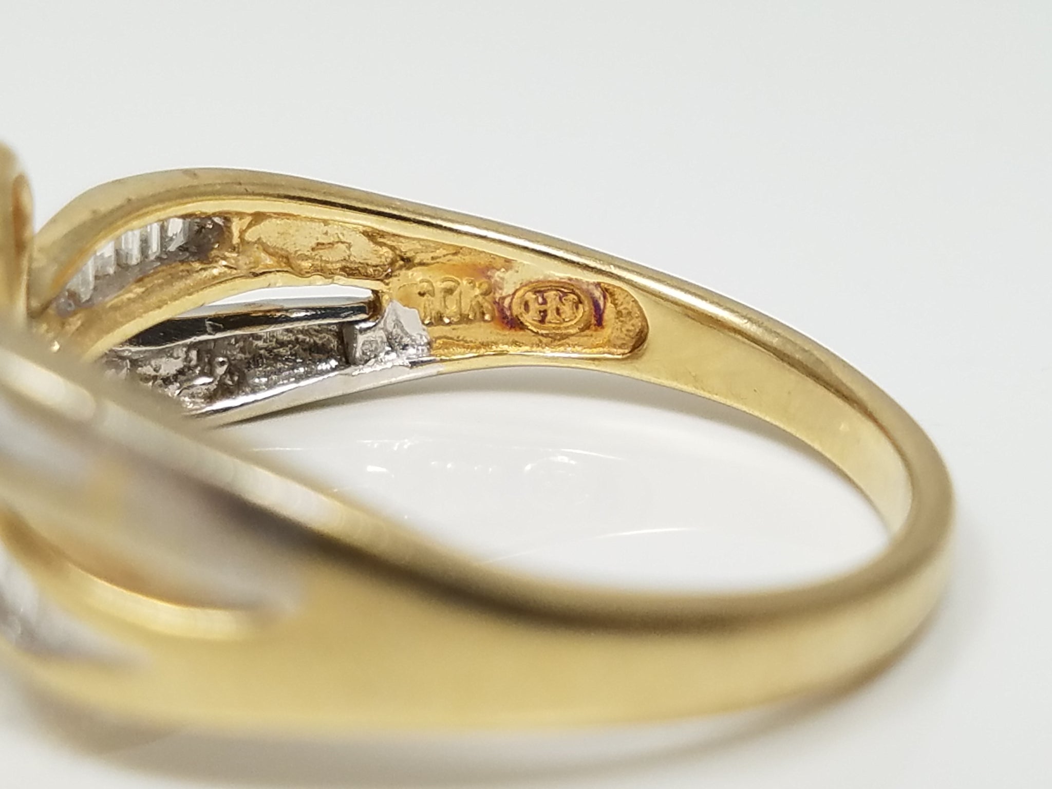 Abstract 10k Two Tone Gold Natural Diamond Swirly Ring Band