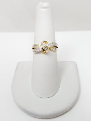 Abstract 10k Two Tone Gold Natural Diamond Swirly Ring Band