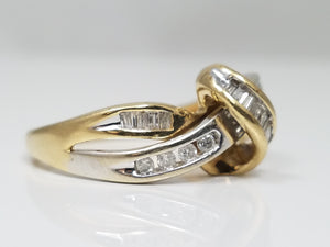 Abstract 10k Two Tone Gold Natural Diamond Swirly Ring Band
