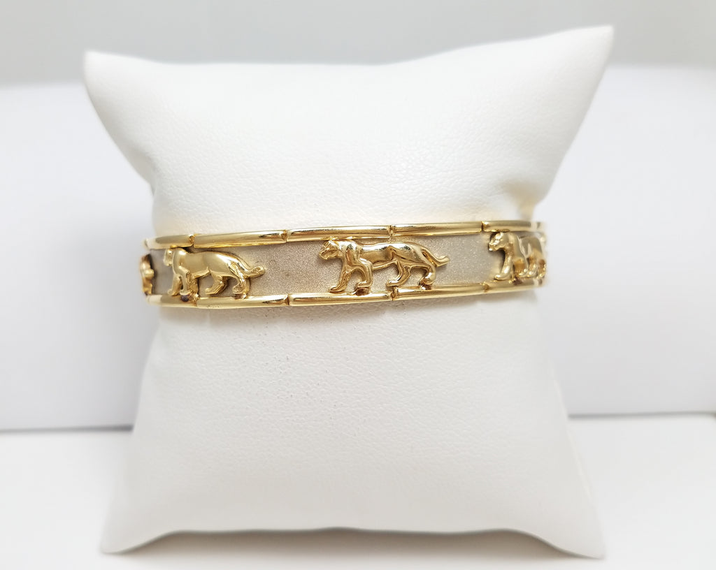 Extraordinary 14k Yellow Gold Flexible Panther Link Bangle Bracelet
