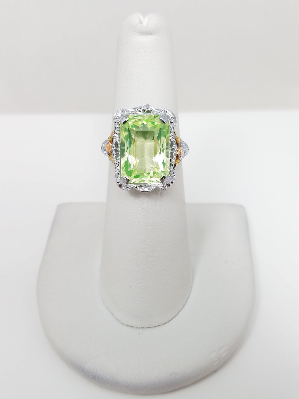 Stunning 10k Tri Color Gold Synthetic Gemstone Custom Art Deco Ring