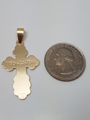 Divine 14k Yellow Gold Solid Orthodox Cross Pendant
