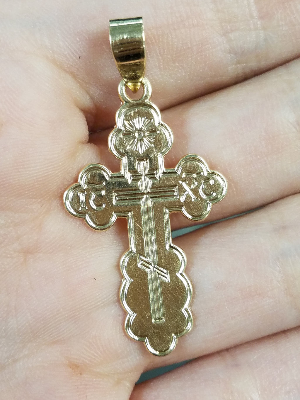 Divine 14k Yellow Gold Solid Orthodox Cross Pendant
