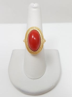 Elegant 18k Yellow Gold Natural Coral Hand Made Ring