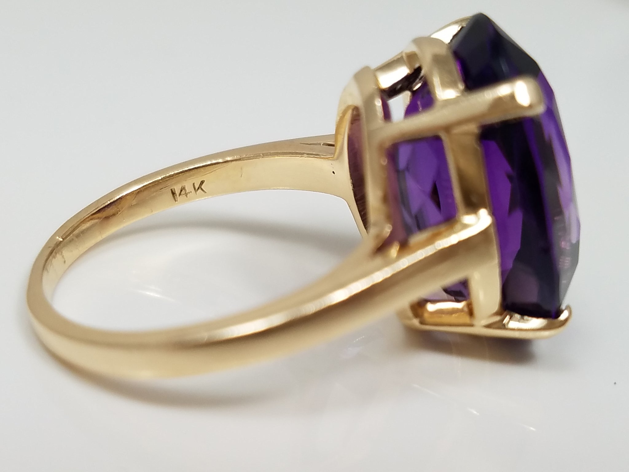 Bold 14k Yellow Gold Natural Amethyst Solitaire Ring