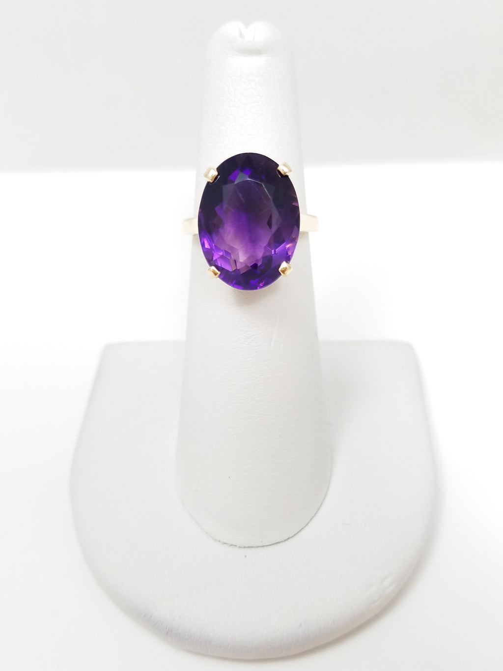 Bold 14k Yellow Gold Natural Amethyst Solitaire Ring