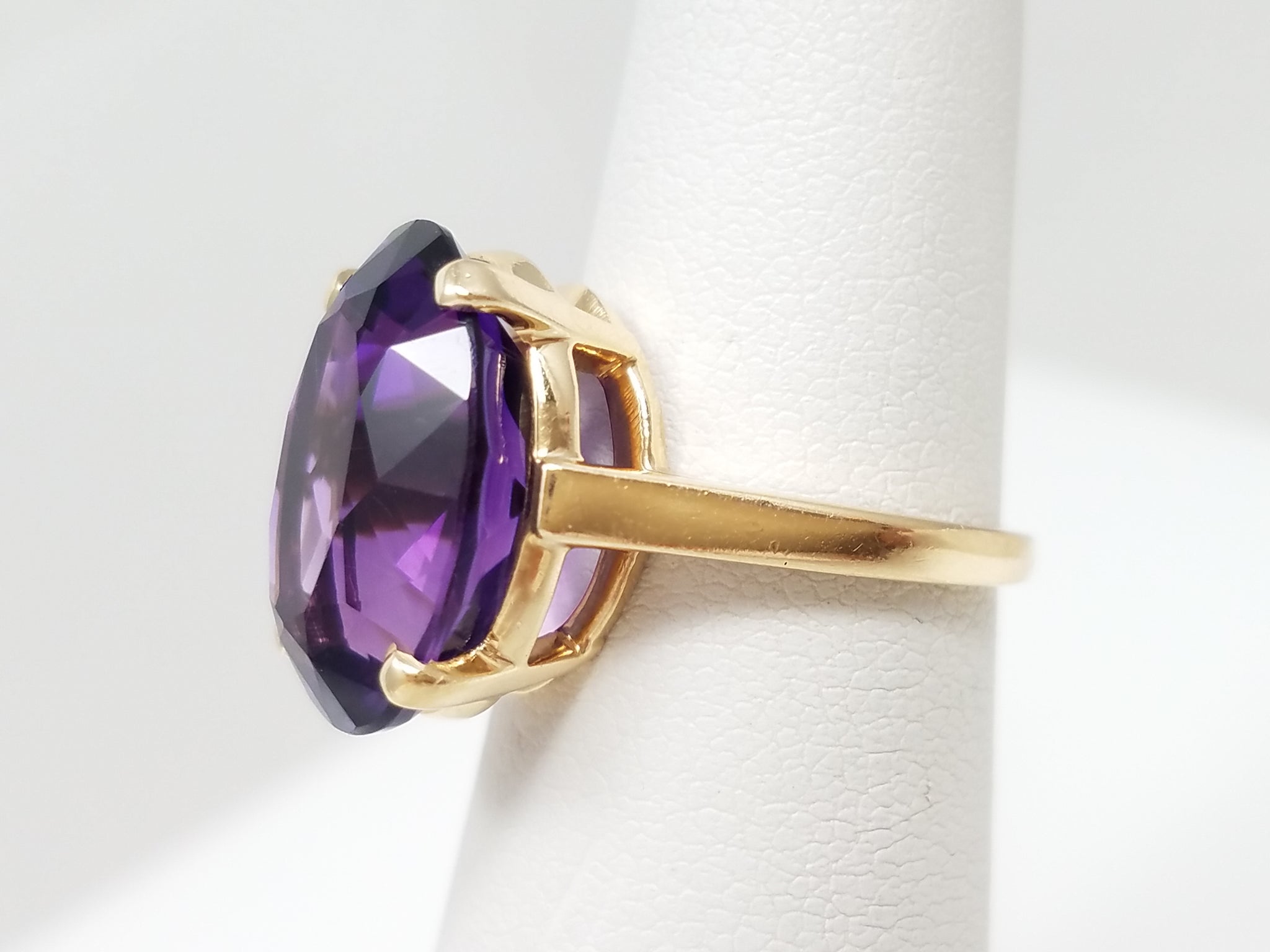 Bold 14k Yellow Gold Natural Amethyst Solitaire Ring