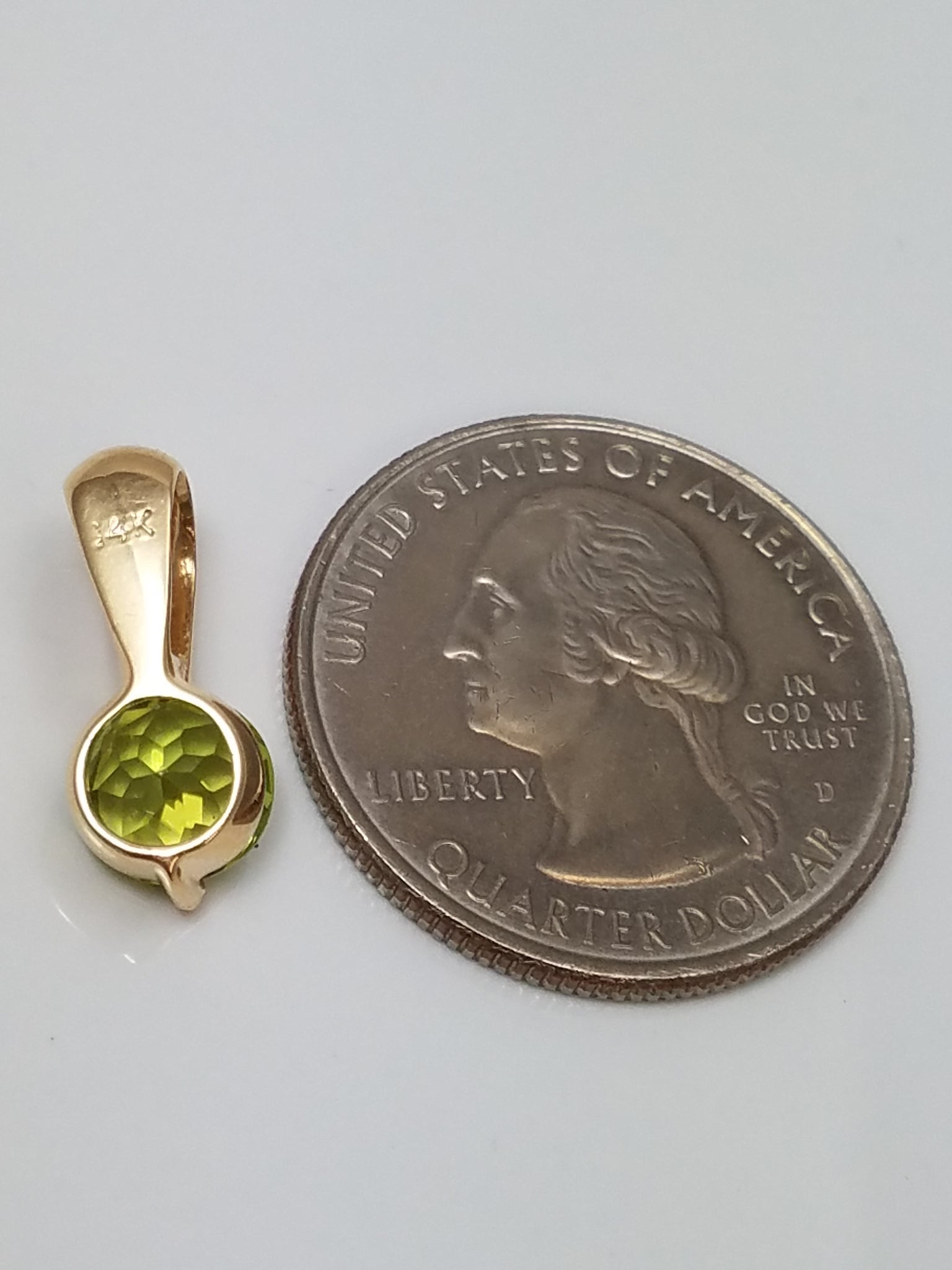 Petite 14k Yellow Gold Natural Peridot Solitaire Pendant