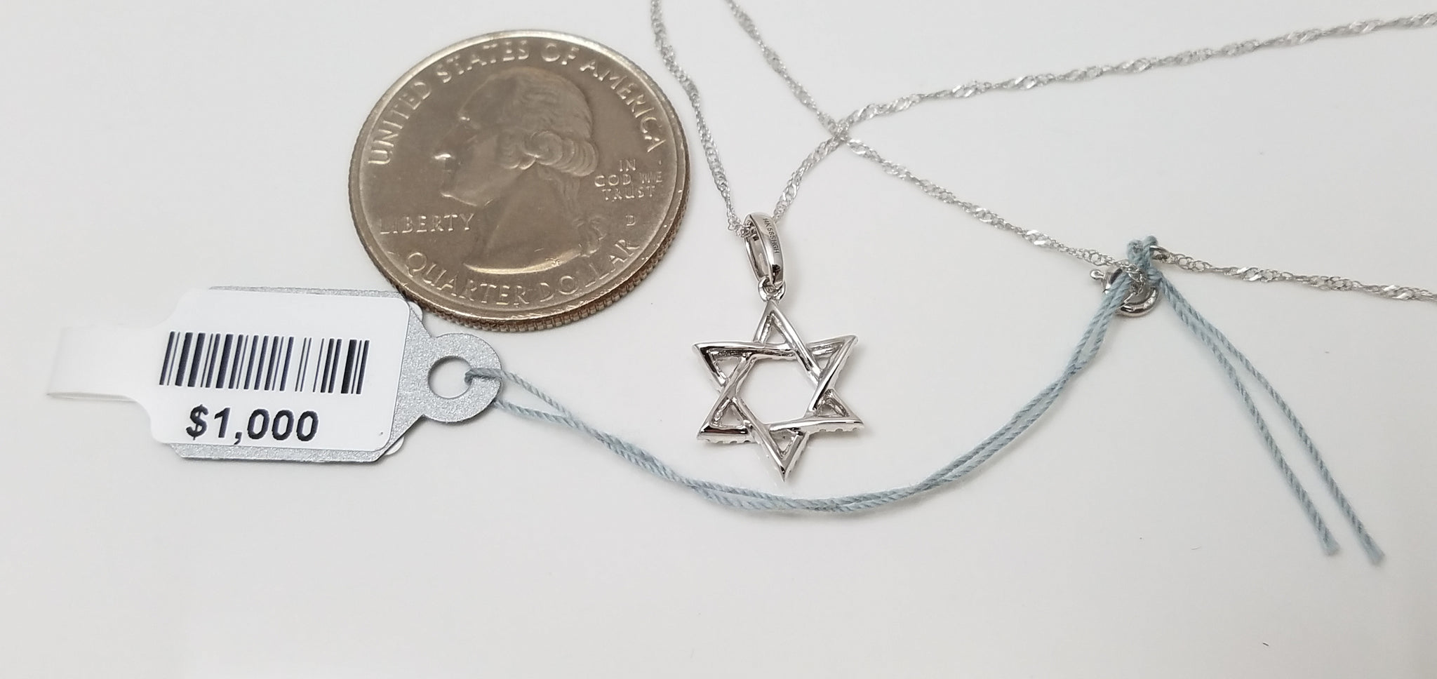 Petite 18" 14k White Gold Natural Diamond Star Of David Pendant Necklace