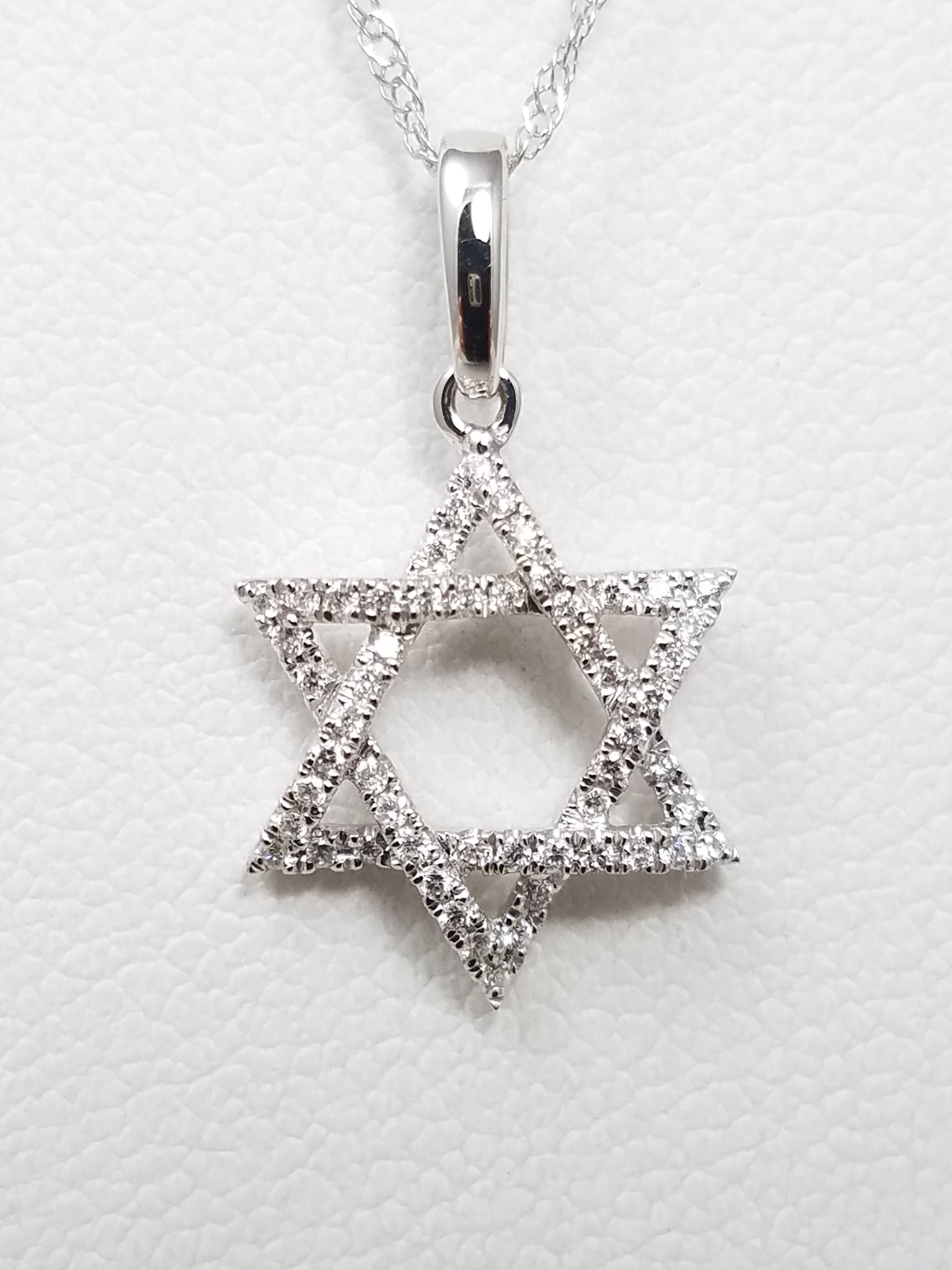 Petite 18" 14k White Gold Natural Diamond Star Of David Pendant Necklace