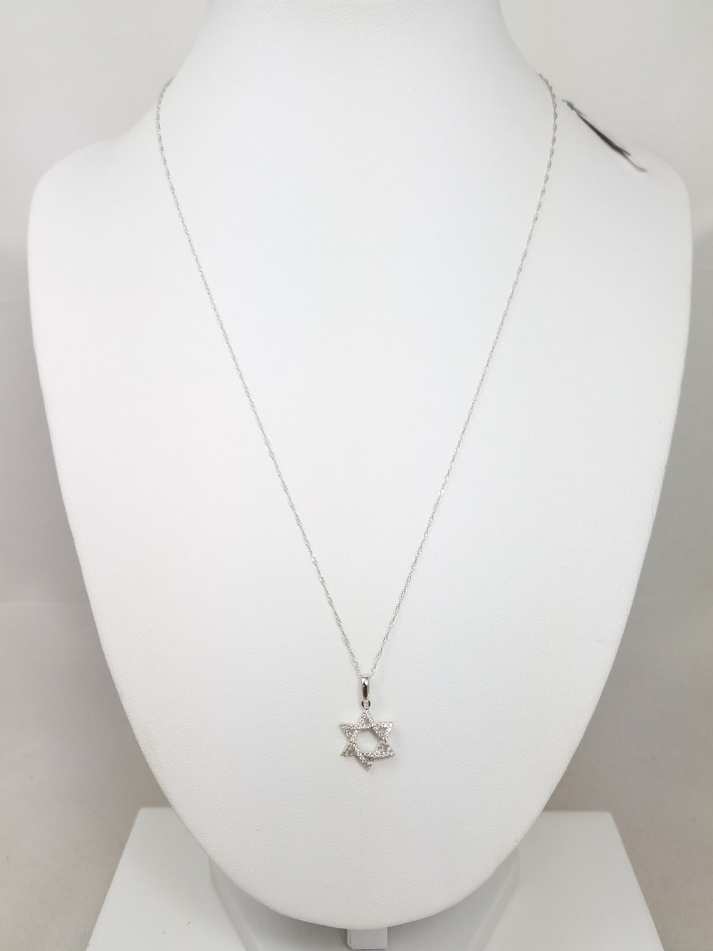 Petite 18" 14k White Gold Natural Diamond Star Of David Pendant Necklace