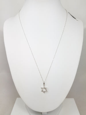 Petite 18" 14k White Gold Natural Diamond Star Of David Pendant Necklace