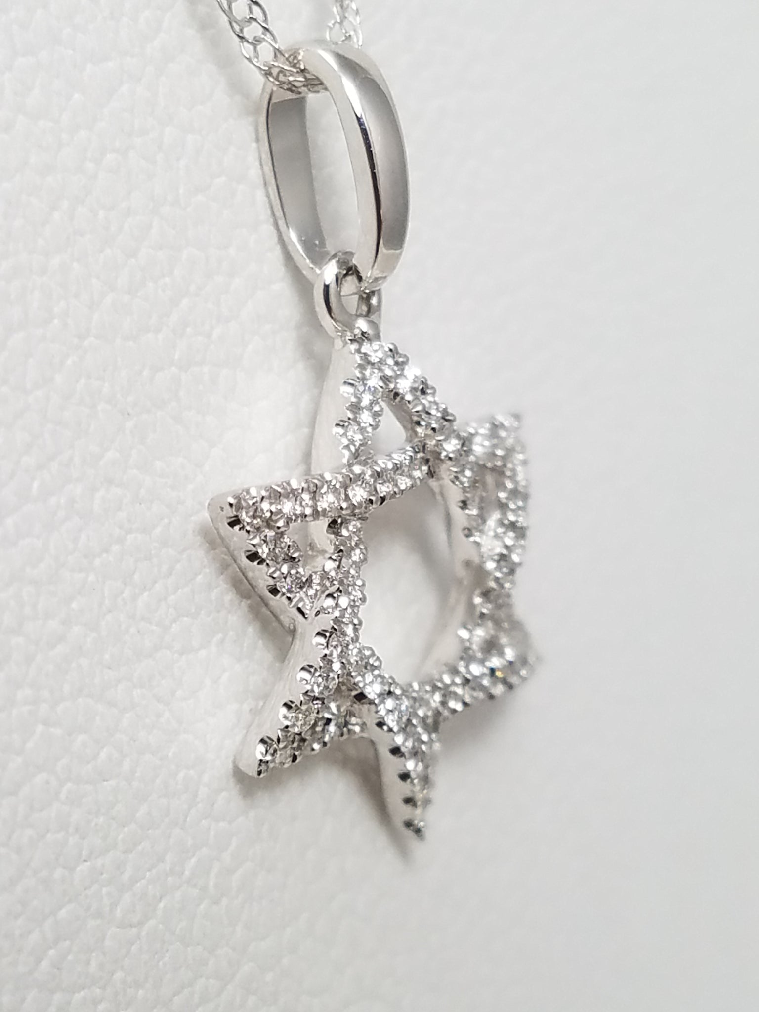 Petite 18" 14k White Gold Natural Diamond Star Of David Pendant Necklace