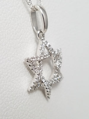 Petite 18" 14k White Gold Natural Diamond Star Of David Pendant Necklace