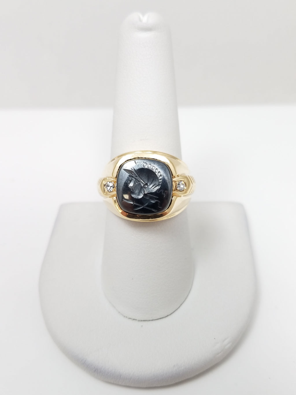Dapper Men's Vintage 14k Yellow Gold Natural Hematite Diamond Ring