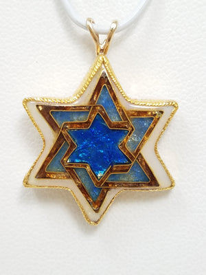 Stunning 14k & 24k Yellow Gold Enamel Artisan Star Of David Pendant