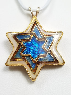 Stunning 14k & 24k Yellow Gold Enamel Artisan Star Of David Pendant