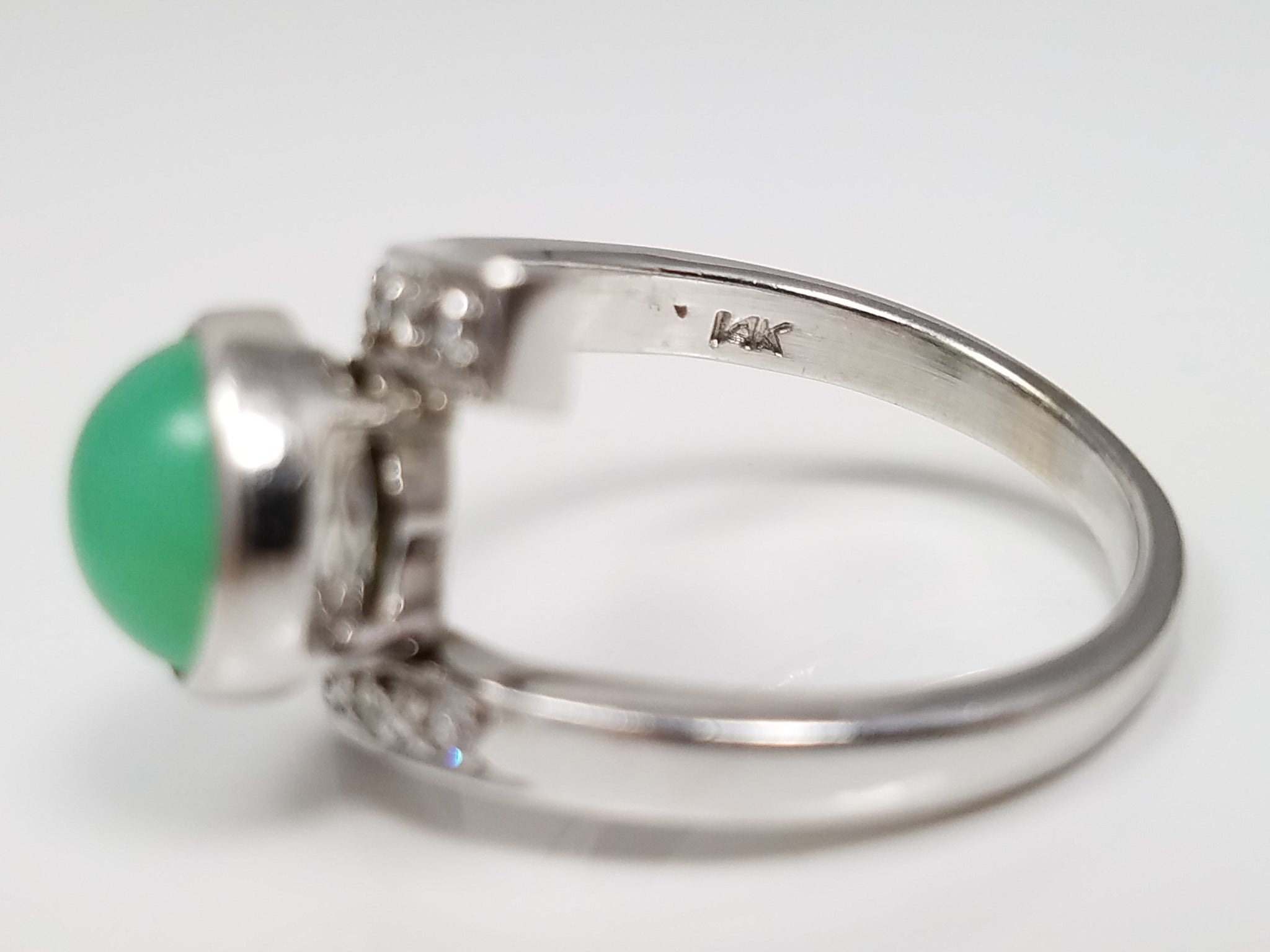 Captivating Natural Jade & Natural Diamond 14k White Gold Custom Ring