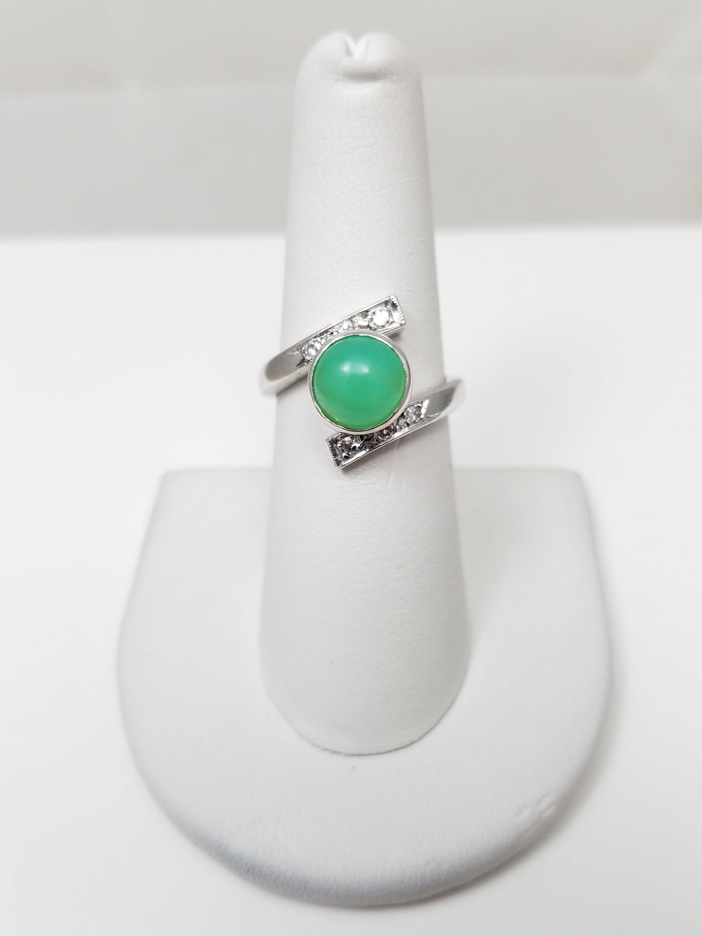Captivating Natural Jade & Natural Diamond 14k White Gold Custom Ring