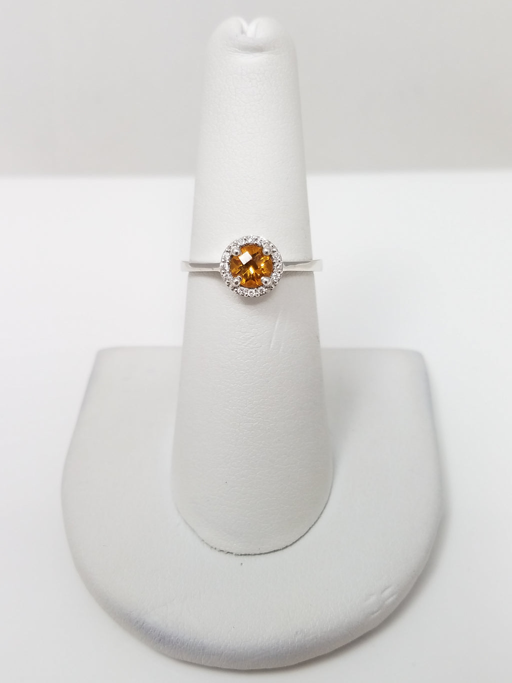 Gleaming Natural Citrine & Natural Diamond 14k White Gold Ring