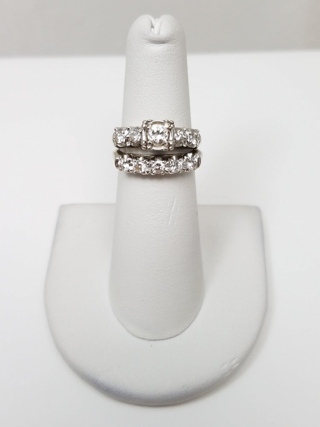Classic Vintage 14k White Gold 0.85ctw Natural Diamond Engagement Ring Set