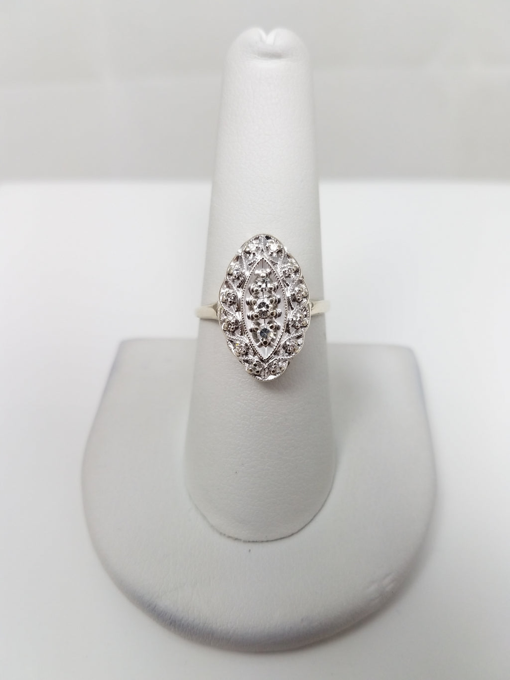 Sleek Vintage 14k White Gold Natural Diamond Custom Ring