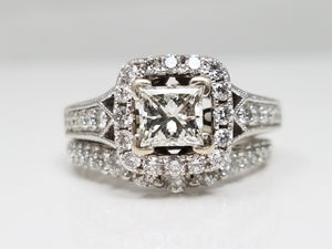 Extraordinary 14k White Gold IGI Certified 1.55ctw Natural Diamond Engagement Ring Set