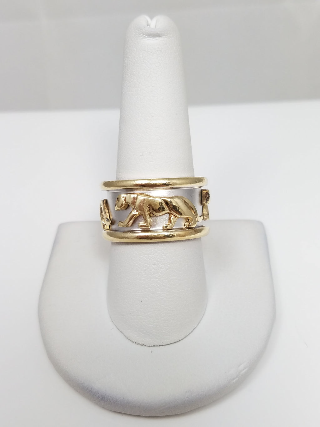Wild 10k Two Tone Gold Wide Panther Ring Band