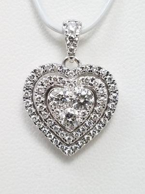 Elegant 14k White Gold 1ctw Natural Diamond Heart Pendant