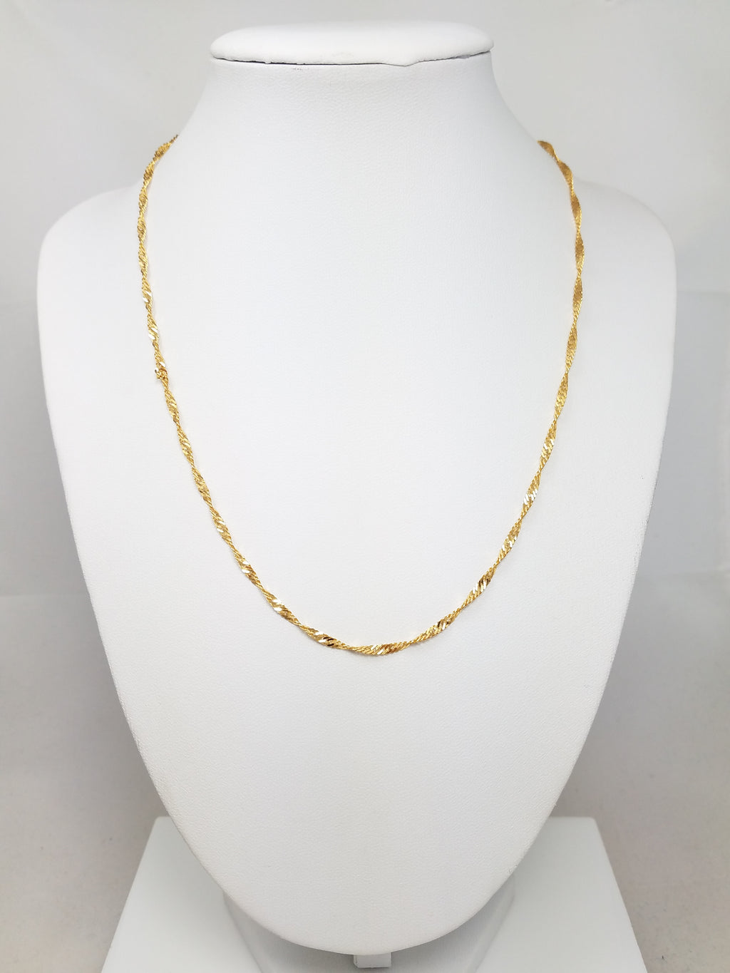 Dainty 18" Solid 21k Yellow Gold Singapore Link Chain Necklace