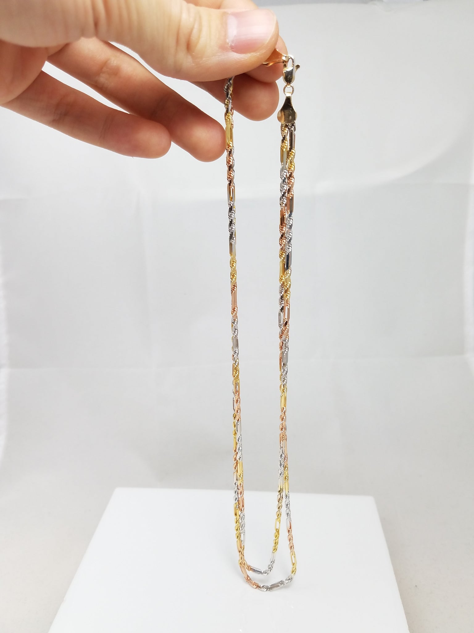 Dynamic 17.5" 14k Solid Tri Color Gold Double Figarope Link Chain Necklace