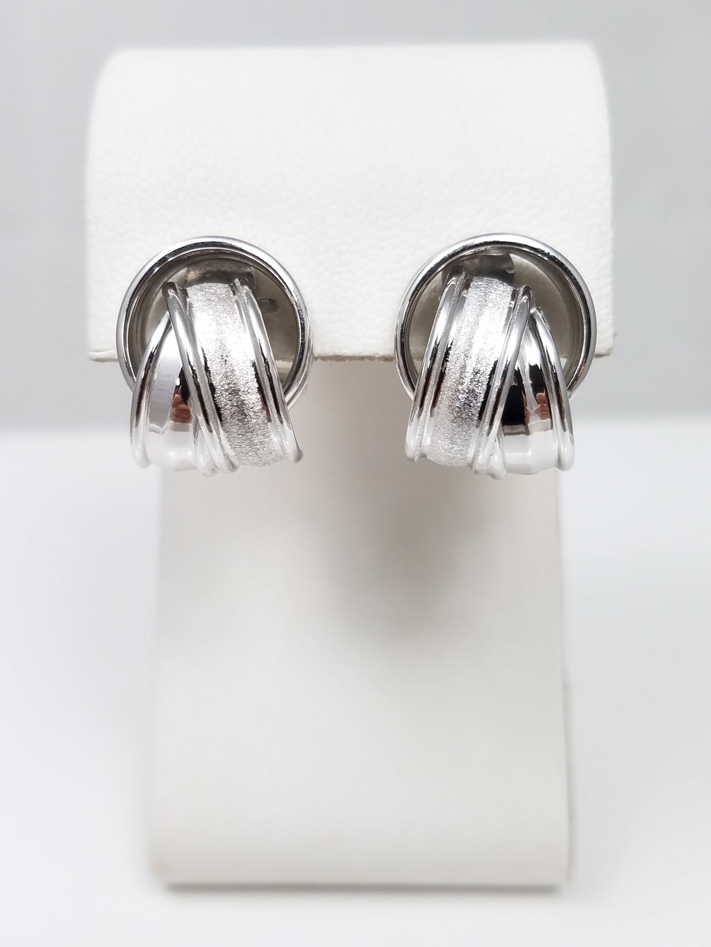 Chic 14k White Gold 3D Hollow Ribbon Earrings Italy