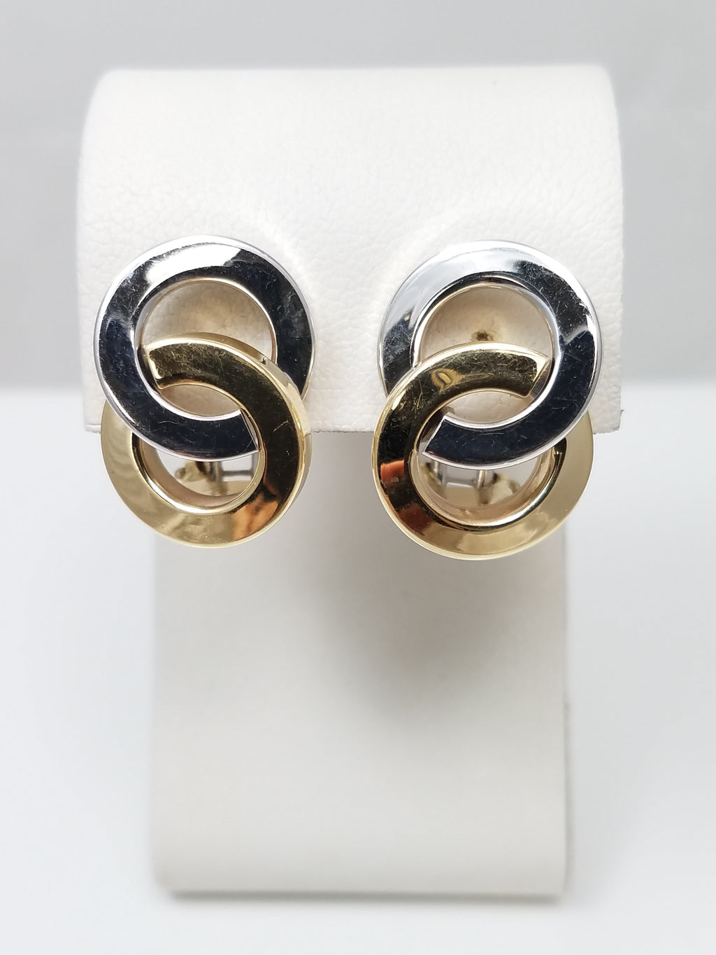 Retro 14k Two Tone Gold 3D Interlocking Circle Hollow Earrings