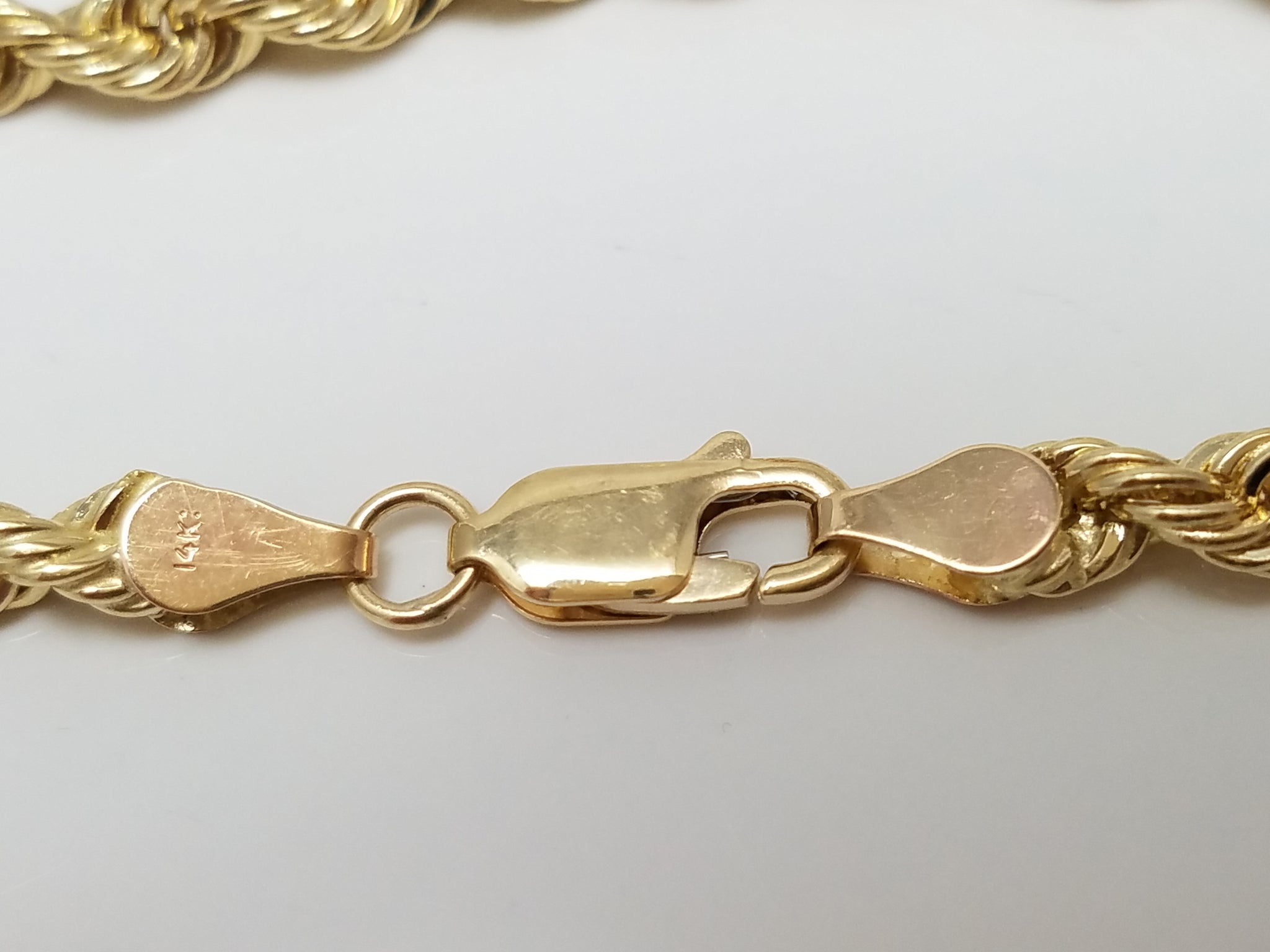Classic 7" Solid 14k Yellow Gold Rope Chain Bracelet