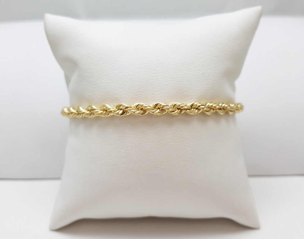 Classic 7" Solid 14k Yellow Gold Rope Chain Bracelet