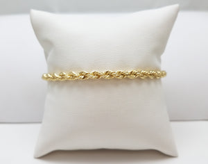 Classic 7" Solid 14k Yellow Gold Rope Chain Bracelet