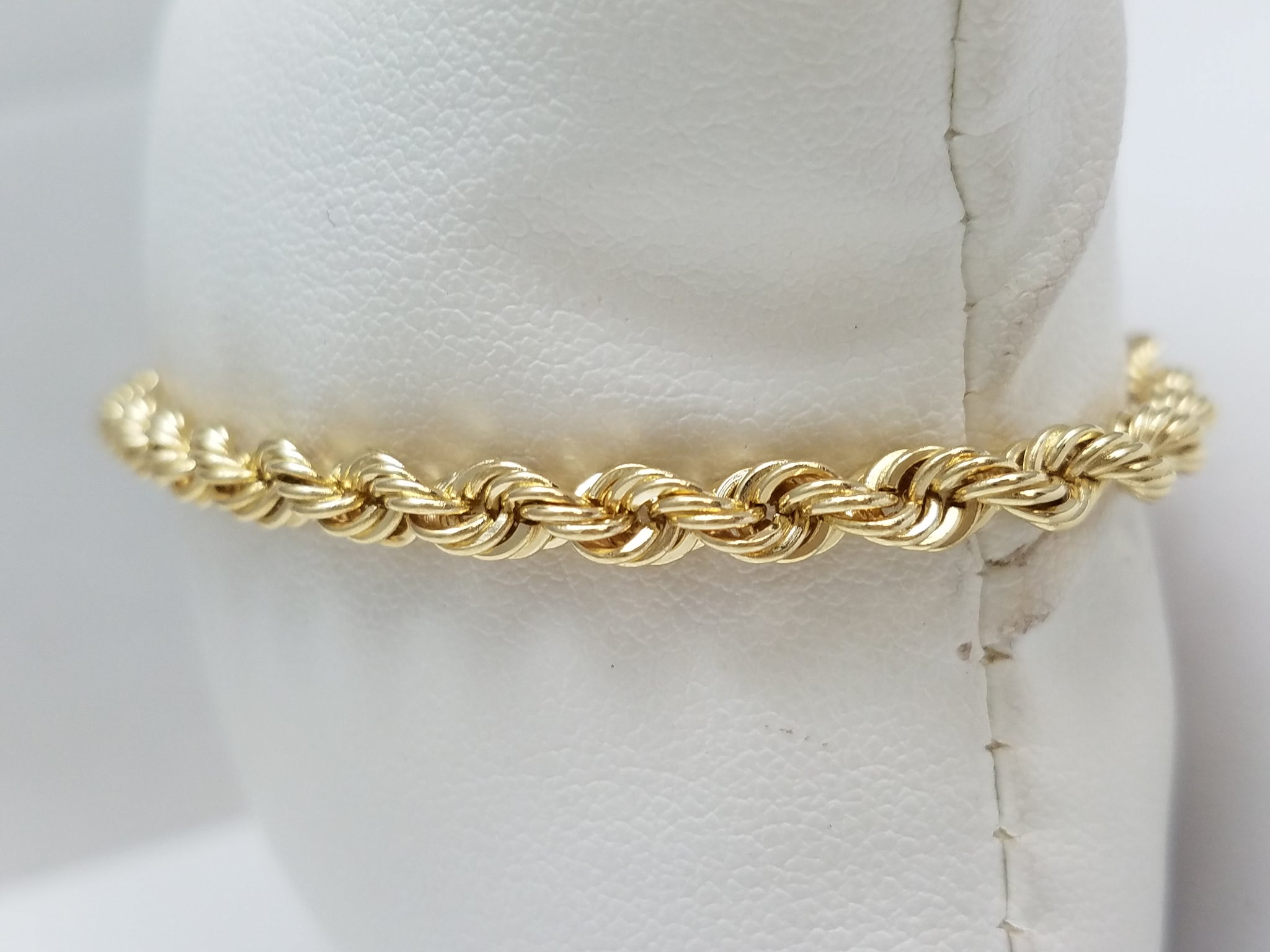 Classic 7" Solid 14k Yellow Gold Rope Chain Bracelet