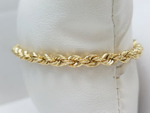 Classic 7" Solid 14k Yellow Gold Rope Chain Bracelet
